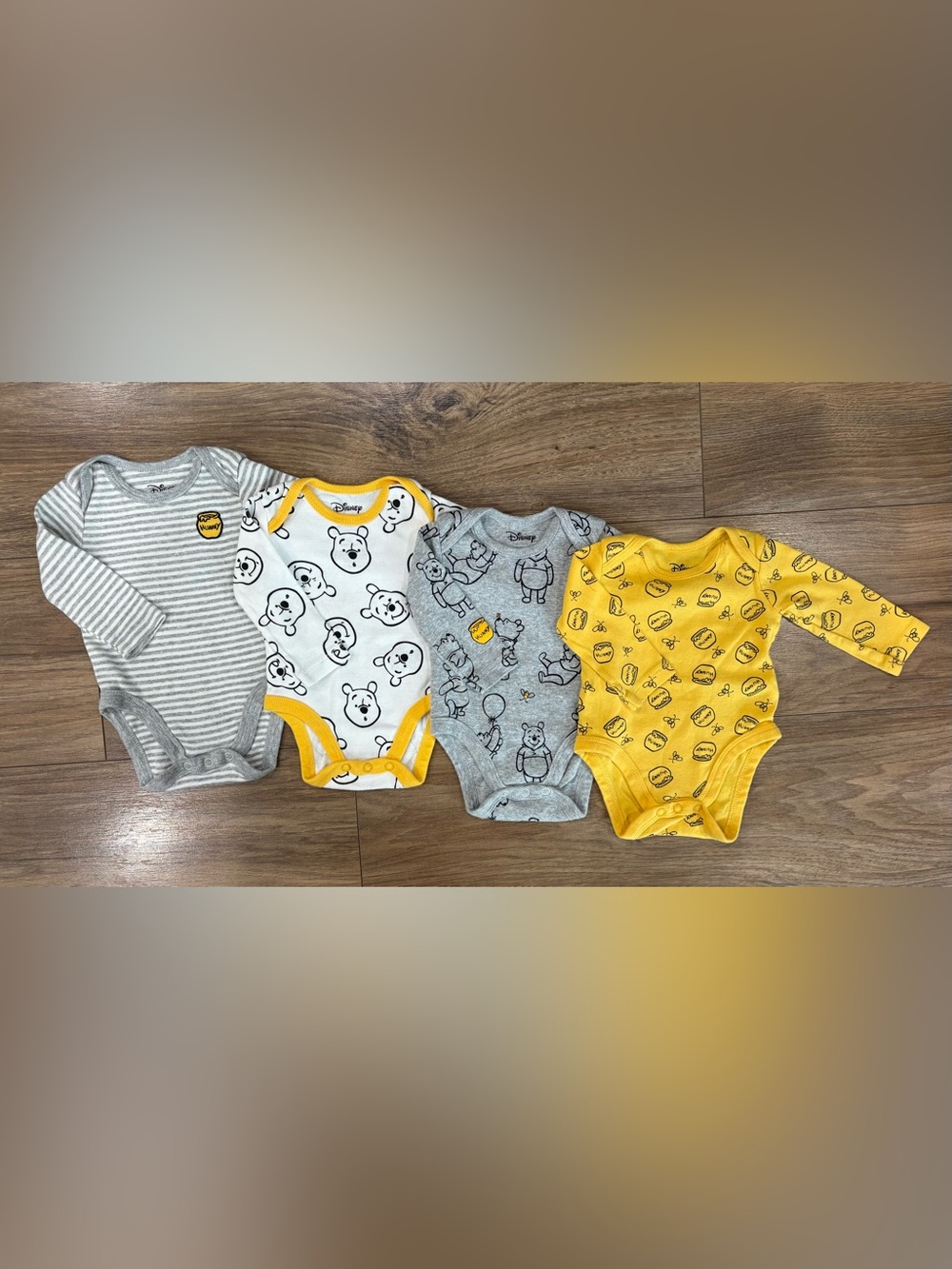 Disney Winnie the Pooh Baby One-Piece Bodysuits - Yellow, Gray, White